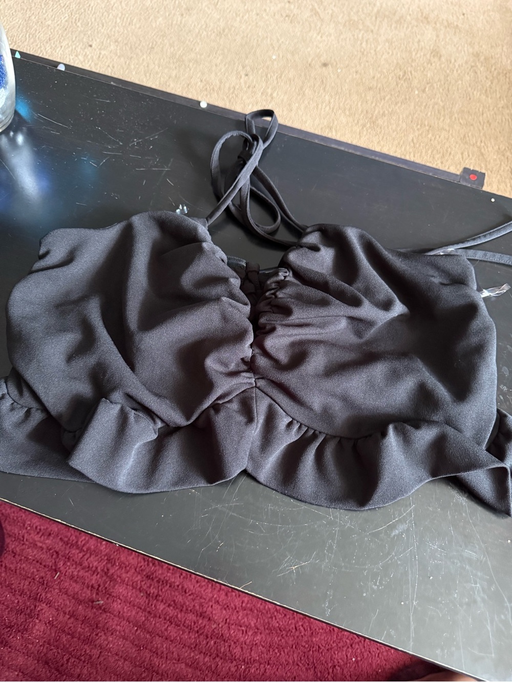 Fashion to Figure Black Halter Crop Top with Ruffle Hem